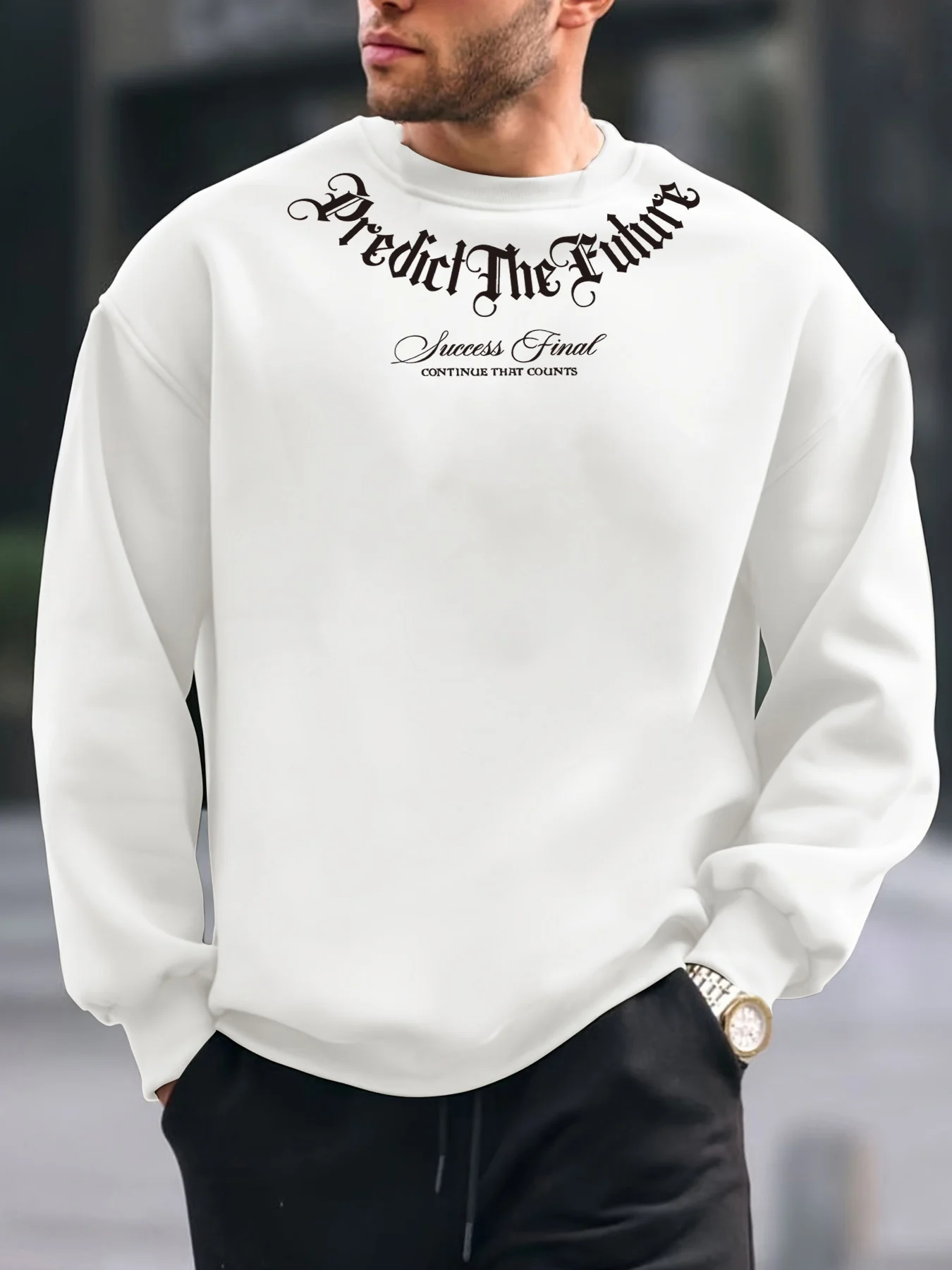 Men's Autumn and Winter Fashionable Casual Loose Fashion Letter Printed Long-Sleeved Round Neck Sweatshirt