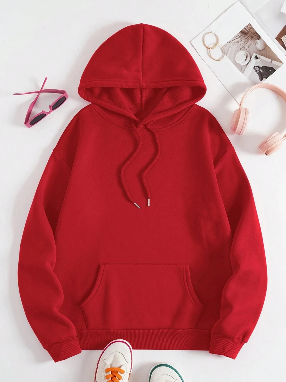 Loose Oversized Clothing Hoodie Men Women Autumn Warm Fleece Street Sweatshirts Solid Color Casual All-match Couple Hooded