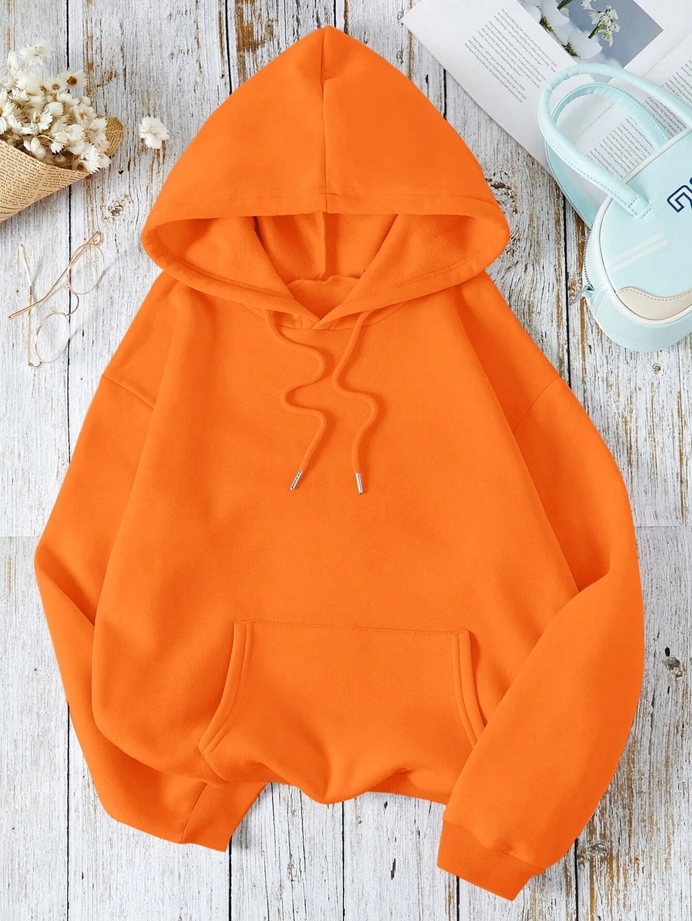 Loose Oversized Clothing Hoodie Men Women Autumn Warm Fleece Street Sweatshirts Solid Color Casual All-match Couple Hooded