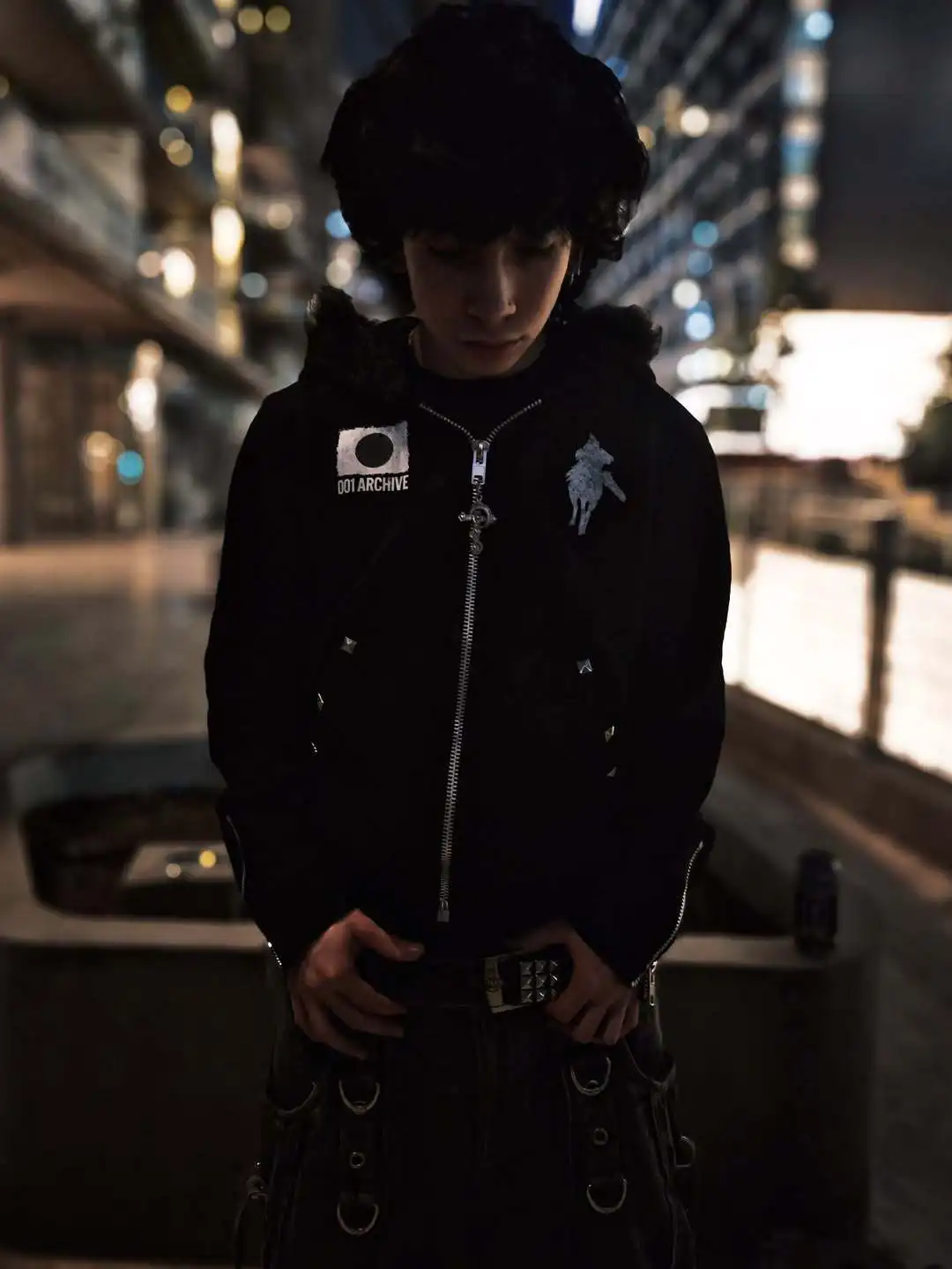 Y2K Japanese Harajuku streetwear European youth rivet fashion wool pullover men's urban casual hooded hip-hop printed sweatshirt