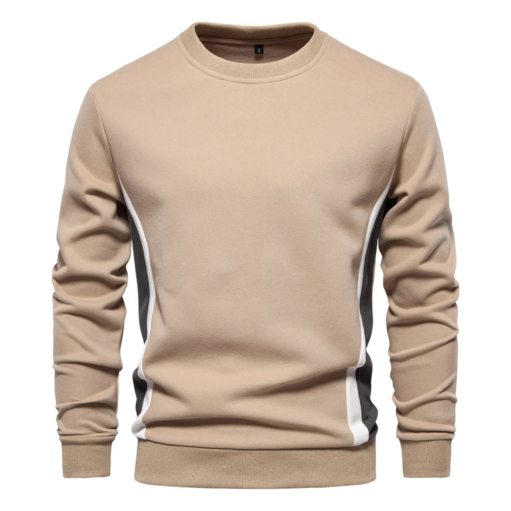 AIOPESON Mens Patckwork Cotton-blend Crew Neck Sweatshirts Fashion Casual Sport Round Neck Pullover Sweatshirt for Men