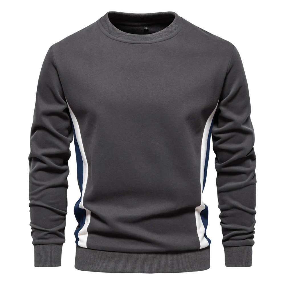 AIOPESON Mens Patckwork Cotton-blend Crew Neck Sweatshirts Fashion Casual Sport Round Neck Pullover Sweatshirt for Men