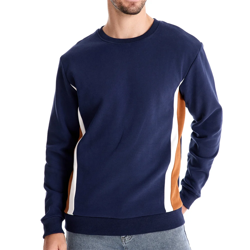 AIOPESON Mens Patckwork Cotton-blend Crew Neck Sweatshirts Fashion Casual Sport Round Neck Pullover Sweatshirt for Men