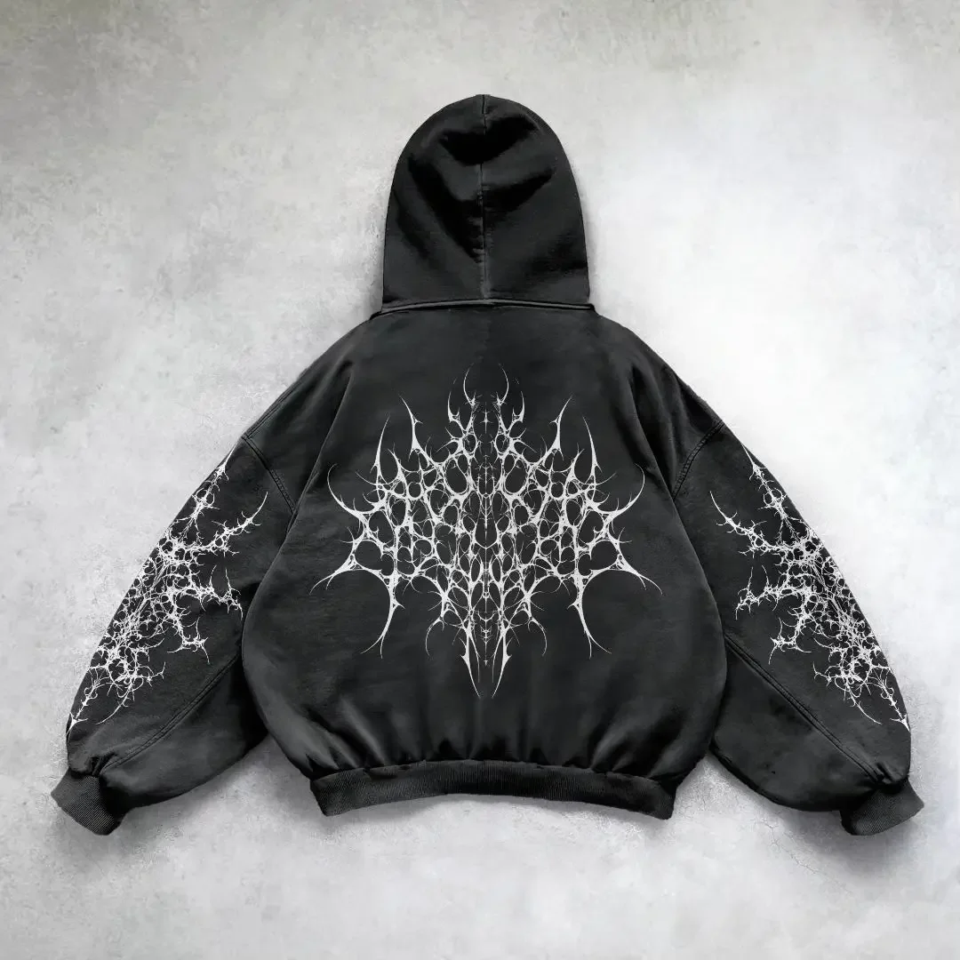 American fashion trend gothic print washable hoodie Man New Street Hip Hop Retro Fleece Padded Sweatshirt Unisex Casual Hooded