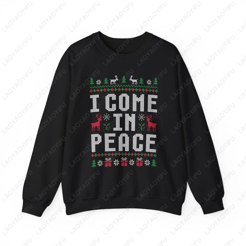 Matching Couples Christmas Funny Couple Hoodie I Come in Peace Classics Sweatshirts Men Women Winter New Year Xmas Warm Pullover