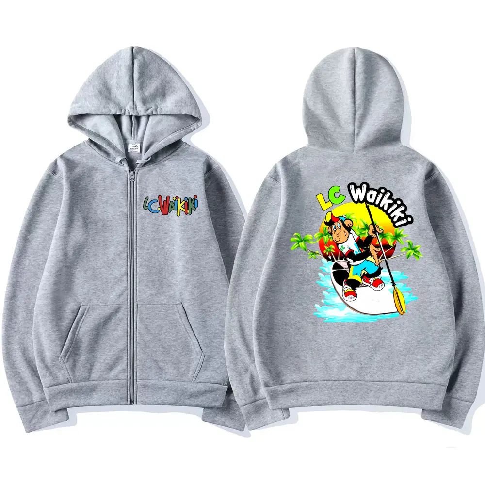 Funny Boating Lc Waikiki Monkey Graphic Zipper Hoodie Male Casual Fleece Cotton Sweatshirt Men's Fashion Oversized Zip Up Jacket