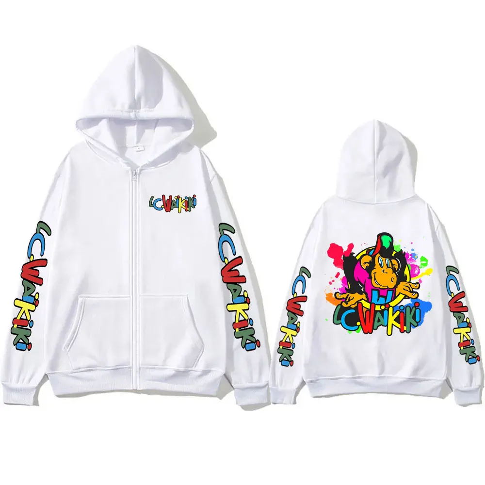 Lc Waikiki Monkey Graphic Zip Up Hoodie Male Funny Cartoon Monkeys Print Zipper Jacket Men Women Fashion Brand Oversized Hoodies
