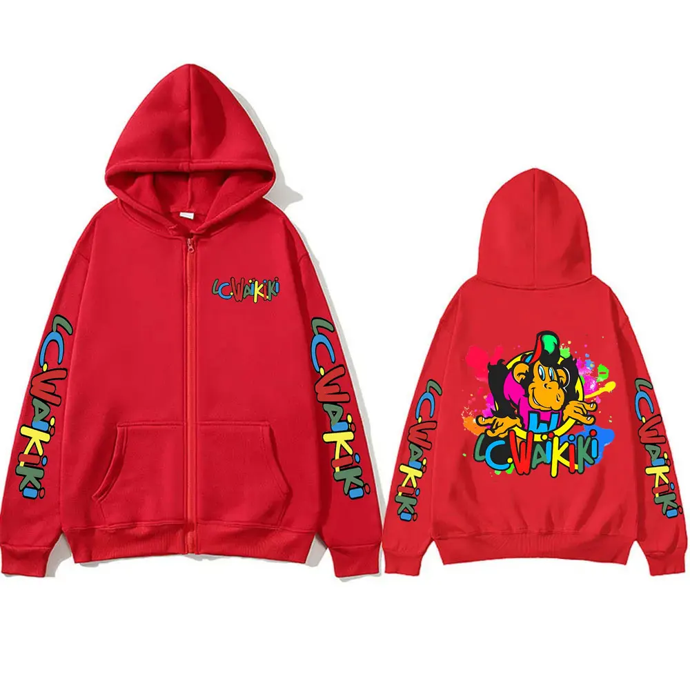 Lc Waikiki Monkey Graphic Zip Up Hoodie Male Funny Cartoon Monkeys Print Zipper Jacket Men Women Fashion Brand Oversized Hoodies