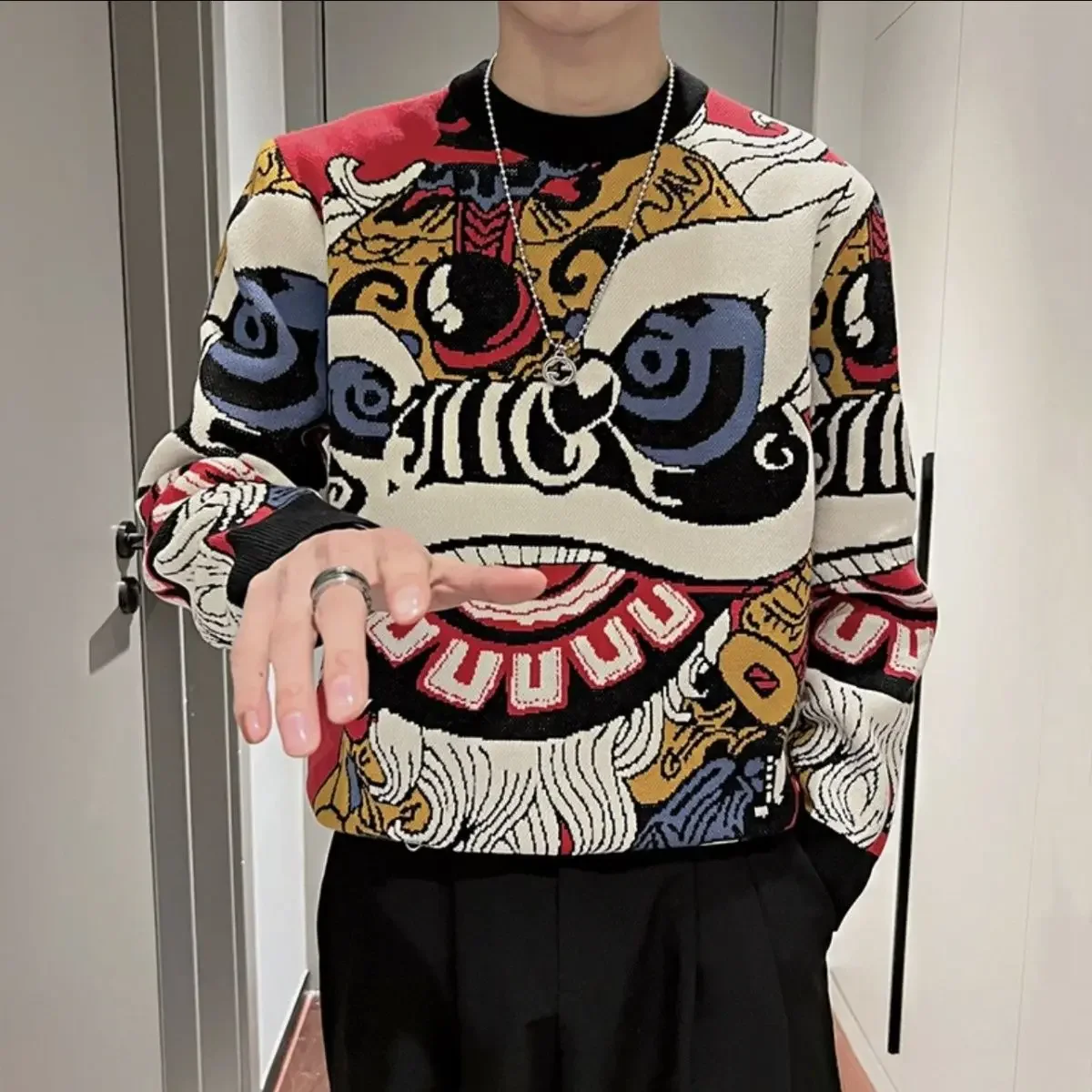 Printing Sweatshirts for Men Korean Style Crewneck Man Pullover Round Neck Autumn Streetwear Cheap Clothing Deals Overfit Funny