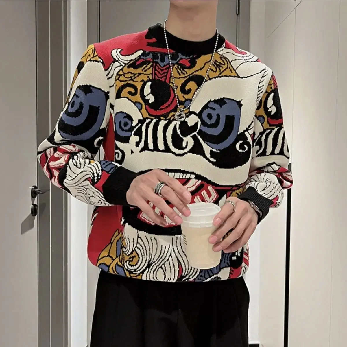 Printing Sweatshirts for Men Korean Style Crewneck Man Pullover Round Neck Autumn Streetwear Cheap Clothing Deals Overfit Funny