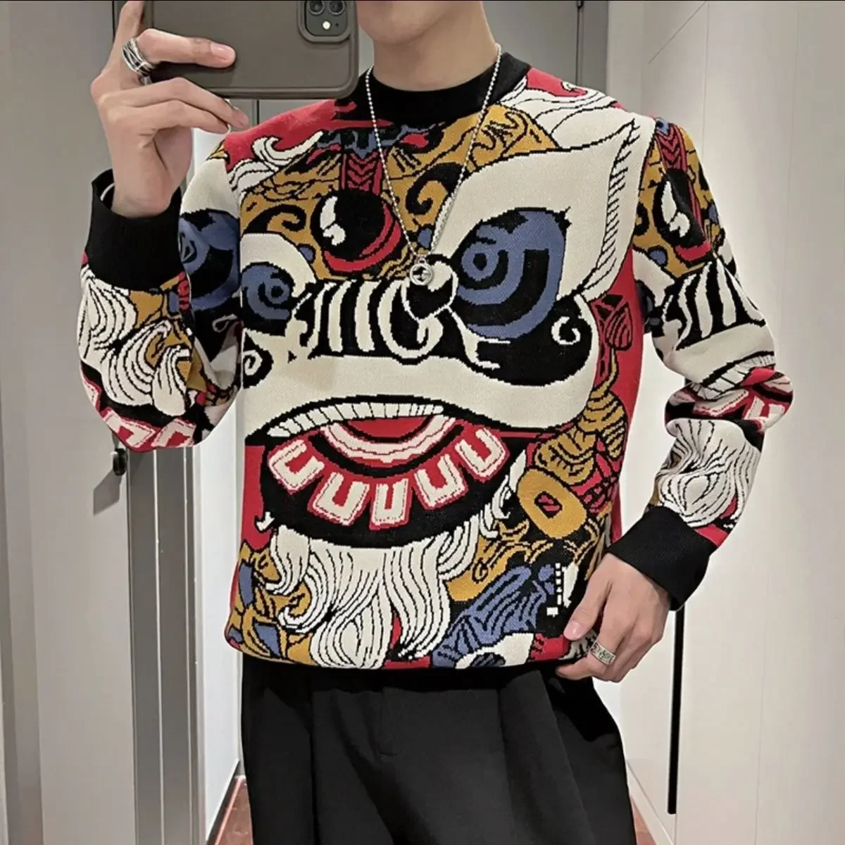 Printing Sweatshirts for Men Korean Style Crewneck Man Pullover Round Neck Autumn Streetwear Cheap Clothing Deals Overfit Funny