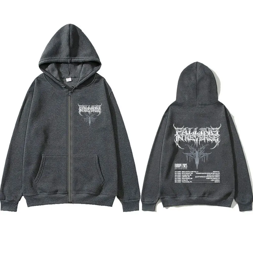 Falling in Reverse EUROPE 2025 Tour Zipper Hoodie Men Women Rock Gothic Oversized Zip Up Jacket Male Casual Cotton Retro Hoodies