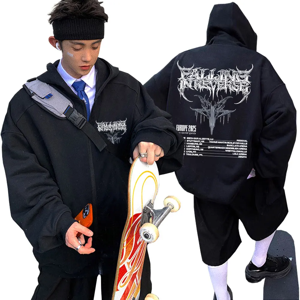 Falling in Reverse EUROPE 2025 Tour Zipper Hoodie Men Women Rock Gothic Oversized Zip Up Jacket Male Casual Cotton Retro Hoodies