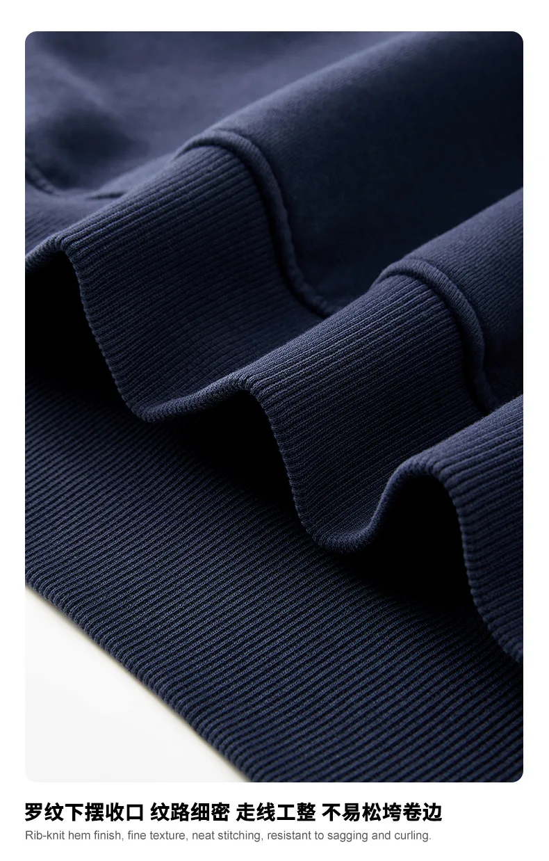 Vintage Navy Blue Spray Wash Plush Hoodies for Men Oversized Fleece Hooded Pullover Autumn and Winter Cotton Clothing Warm