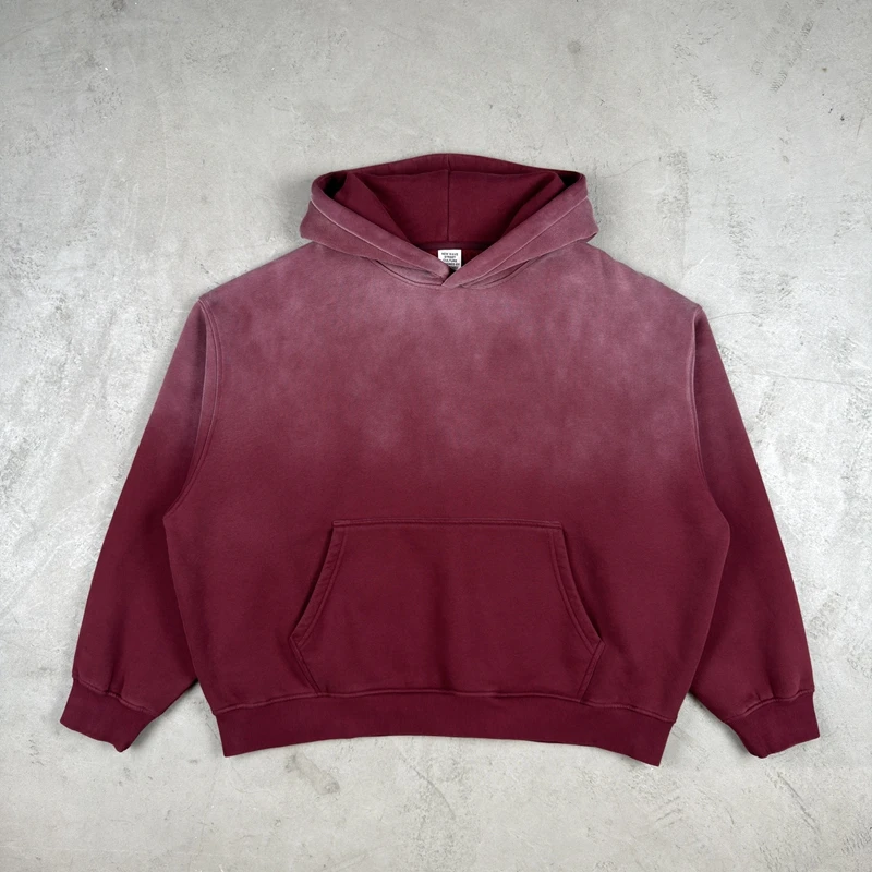 Vintage Navy Blue Spray Wash Plush Hoodies for Men Oversized Fleece Hooded Pullover Autumn and Winter Cotton Clothing Warm