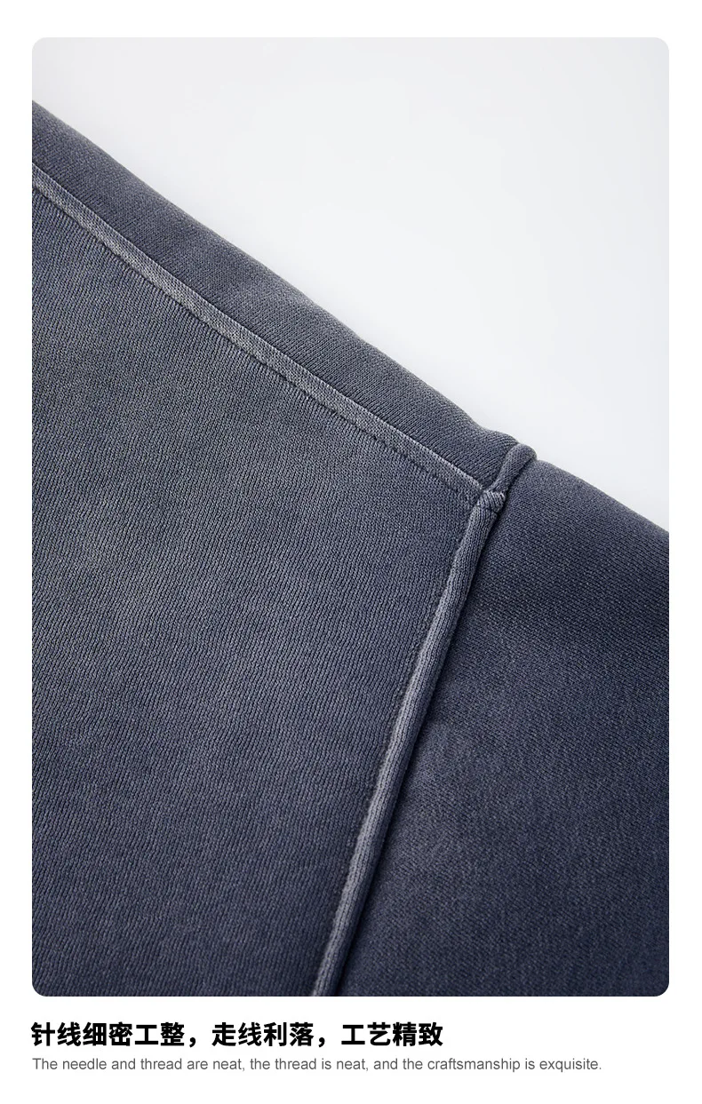 Vintage Navy Blue Spray Wash Plush Hoodies for Men Oversized Fleece Hooded Pullover Autumn and Winter Cotton Clothing Warm