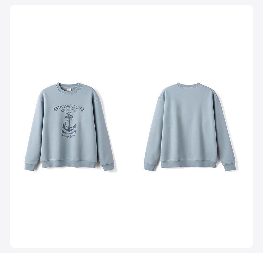 SIMWOOD 2026 Autumn Winter New Oversize Men's 380gsm Heavyweight Fleece Sweatshirt Vintage Washed Graphic Print Pullover