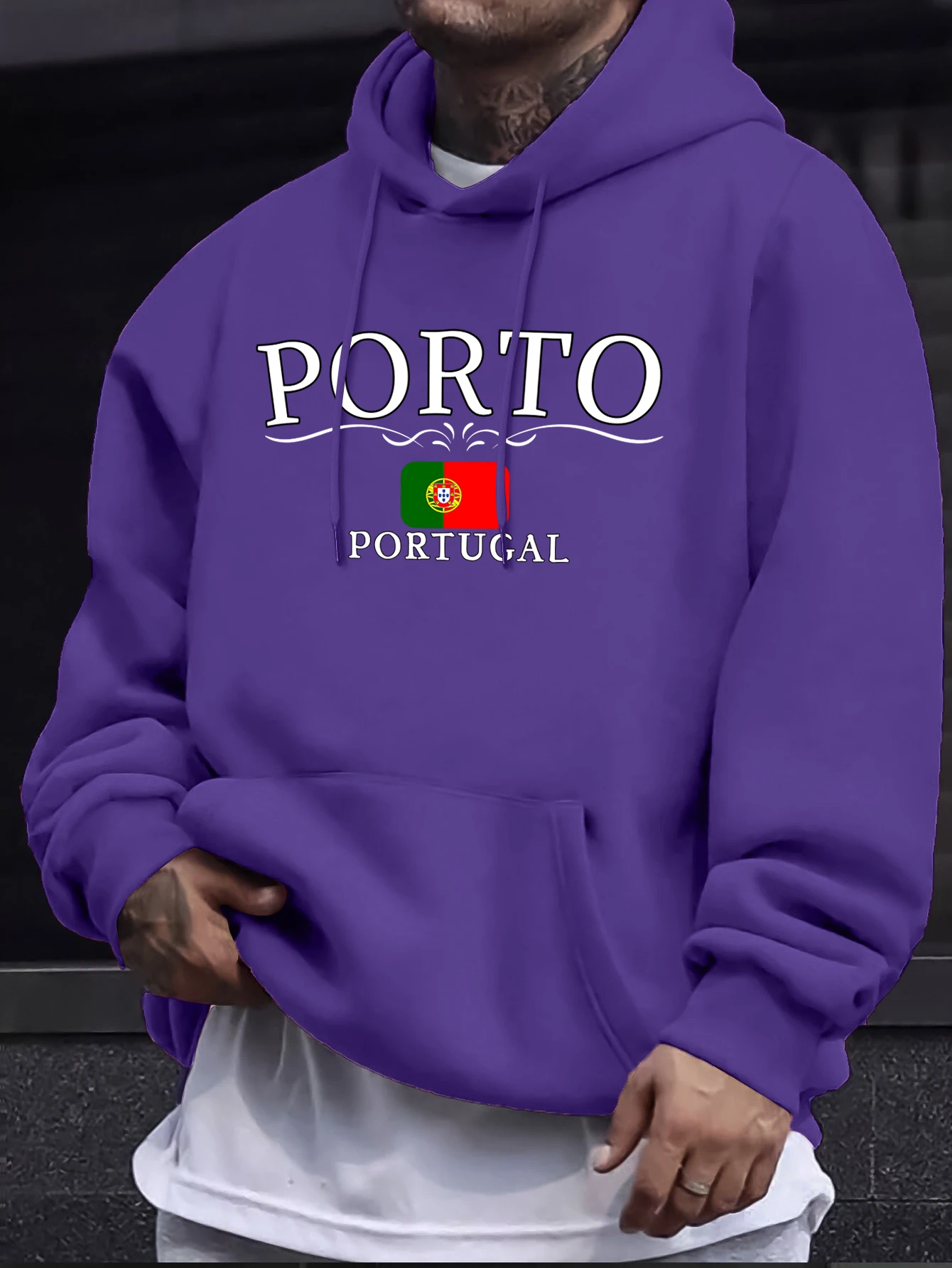 Porto Portugal Letter And Flag Prints Men Fleece Hoodie Soft High Street Sweatshirt Basics Autumn Clothes Fashion Casual Tops