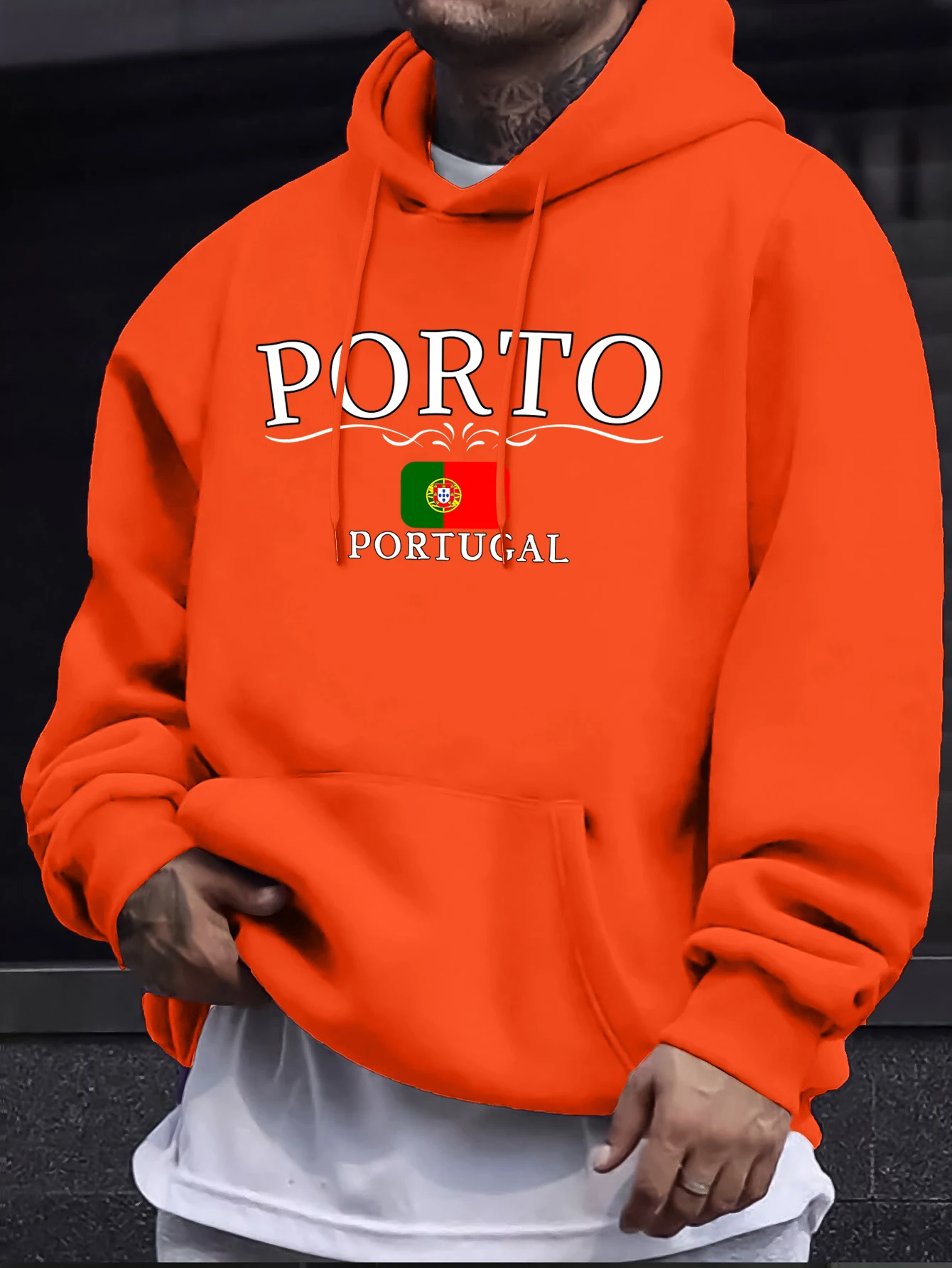 Porto Portugal Letter And Flag Prints Men Fleece Hoodie Soft High Street Sweatshirt Basics Autumn Clothes Fashion Casual Tops