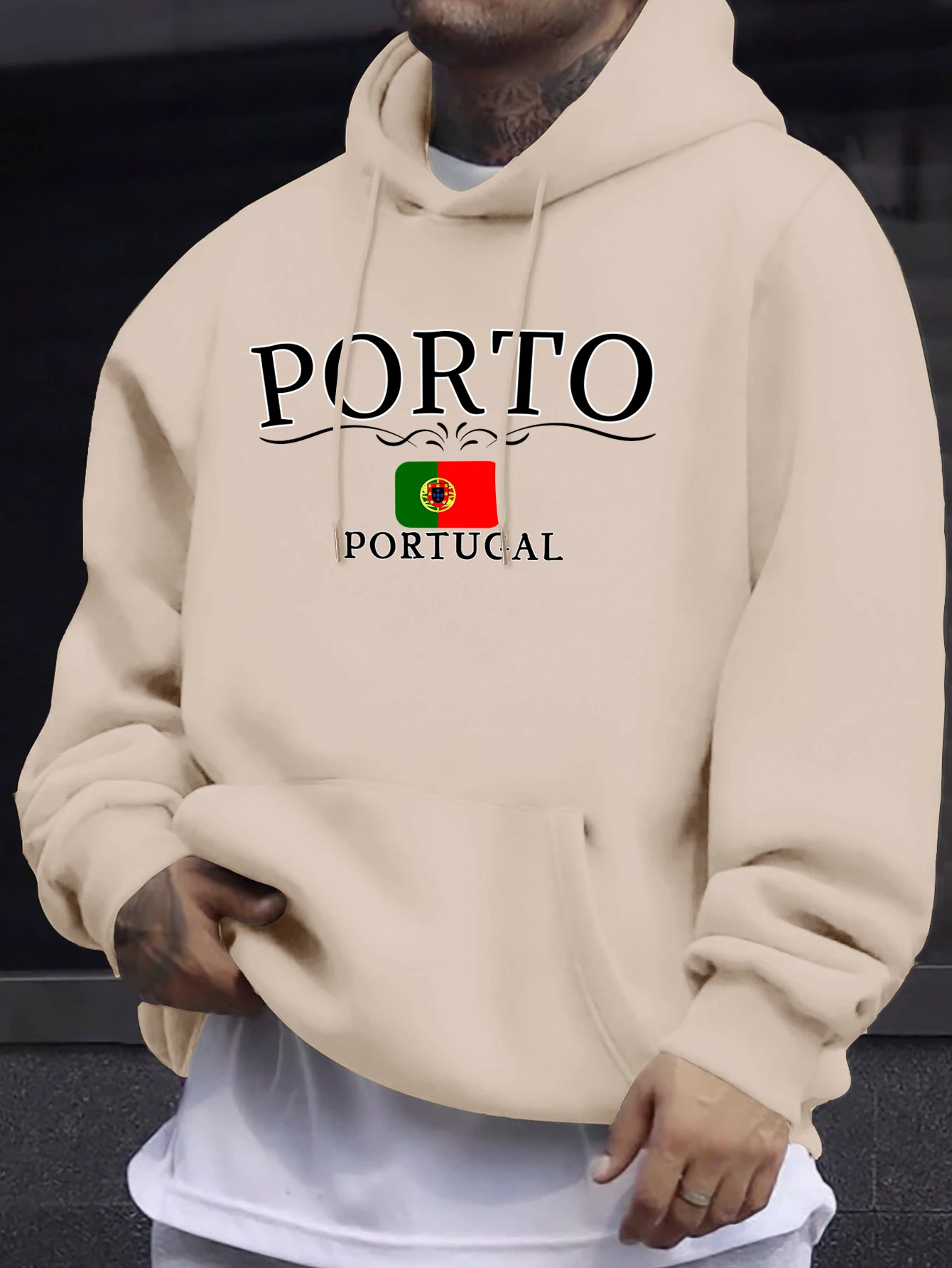 Porto Portugal Letter And Flag Prints Men Fleece Hoodie Soft High Street Sweatshirt Basics Autumn Clothes Fashion Casual Tops