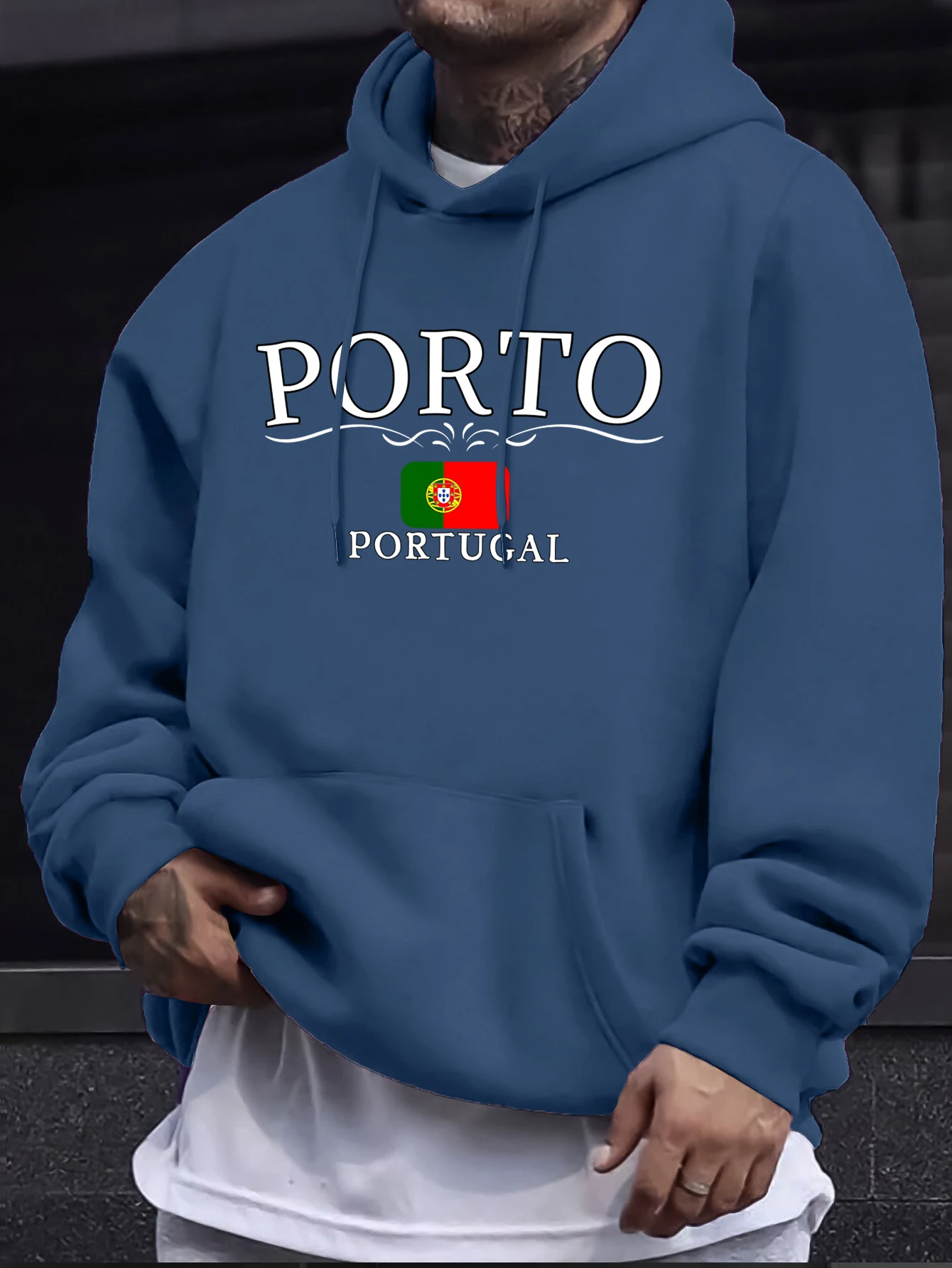 Porto Portugal Letter And Flag Prints Men Fleece Hoodie Soft High Street Sweatshirt Basics Autumn Clothes Fashion Casual Tops