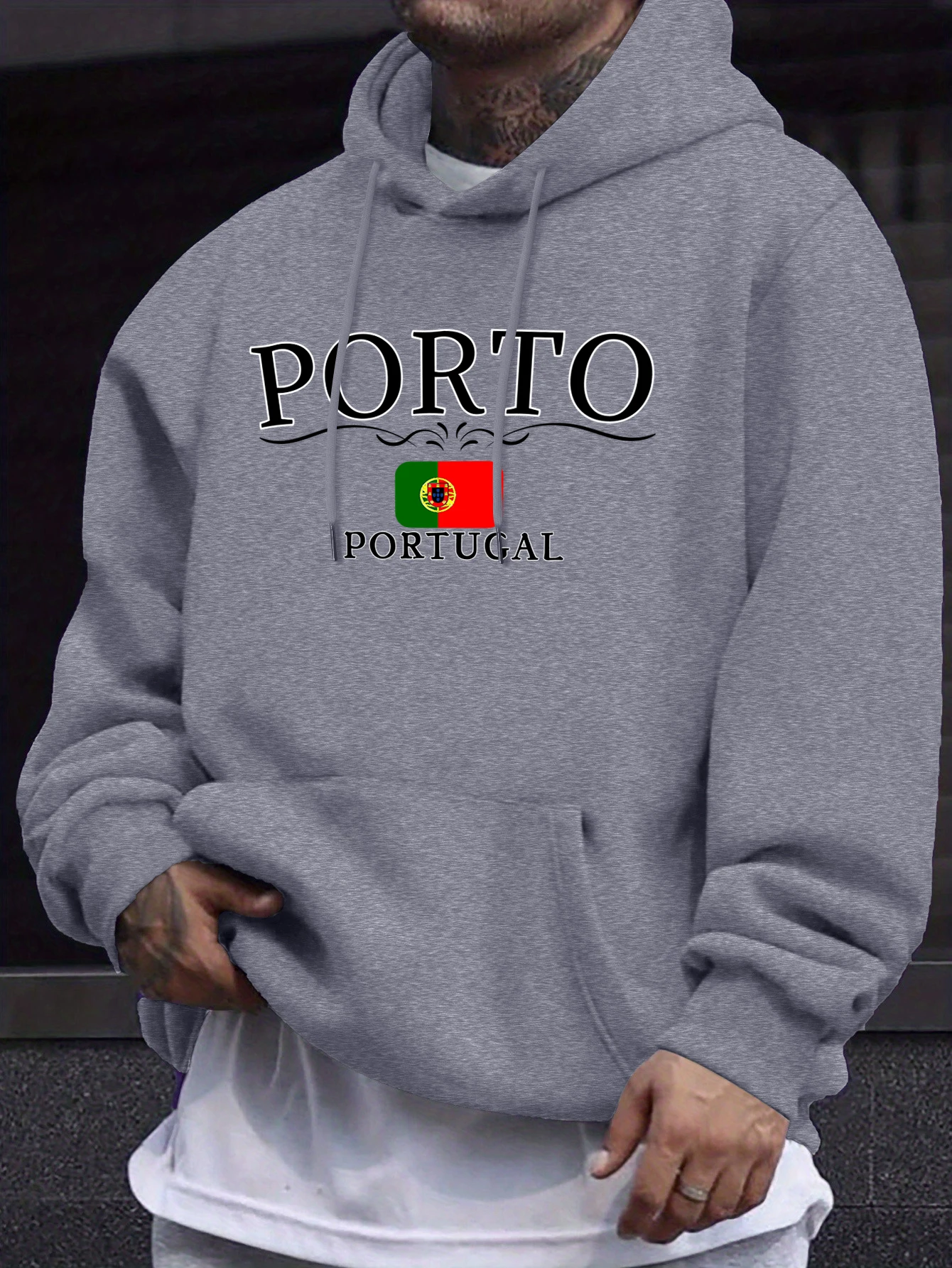 Porto Portugal Letter And Flag Prints Men Fleece Hoodie Soft High Street Sweatshirt Basics Autumn Clothes Fashion Casual Tops