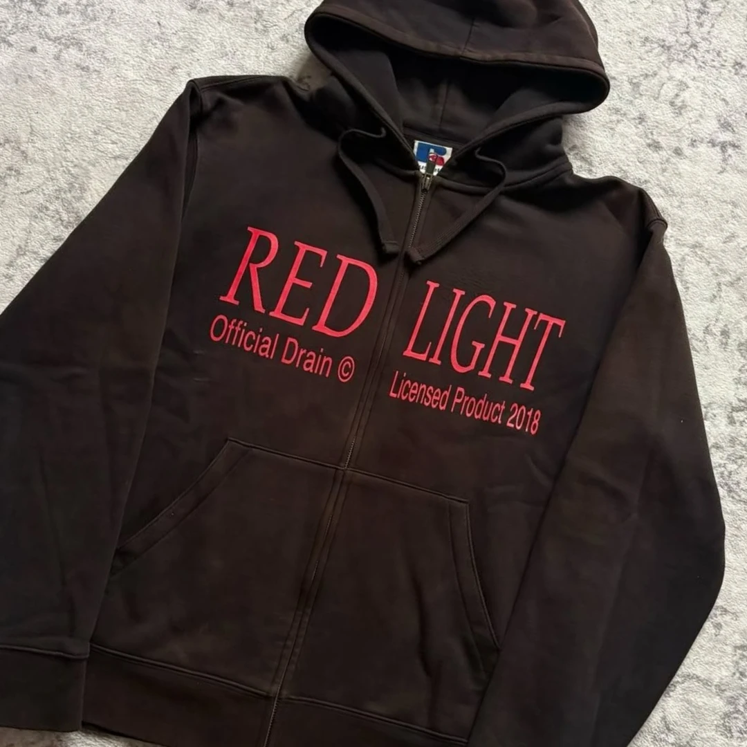 Red Light Zip-Up Oversized Hoodie Grunge Streetwear Gothic Sweatshirt Hoodies Women Tops Men Clothing Goth Harajuku Y2k Clothes