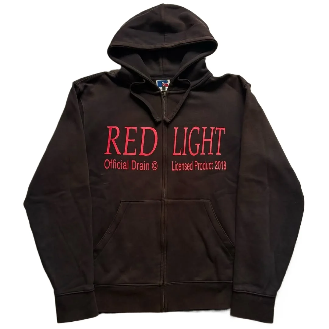 Red Light Zip-Up Oversized Hoodie Grunge Streetwear Gothic Sweatshirt Hoodies Women Tops Men Clothing Goth Harajuku Y2k Clothes