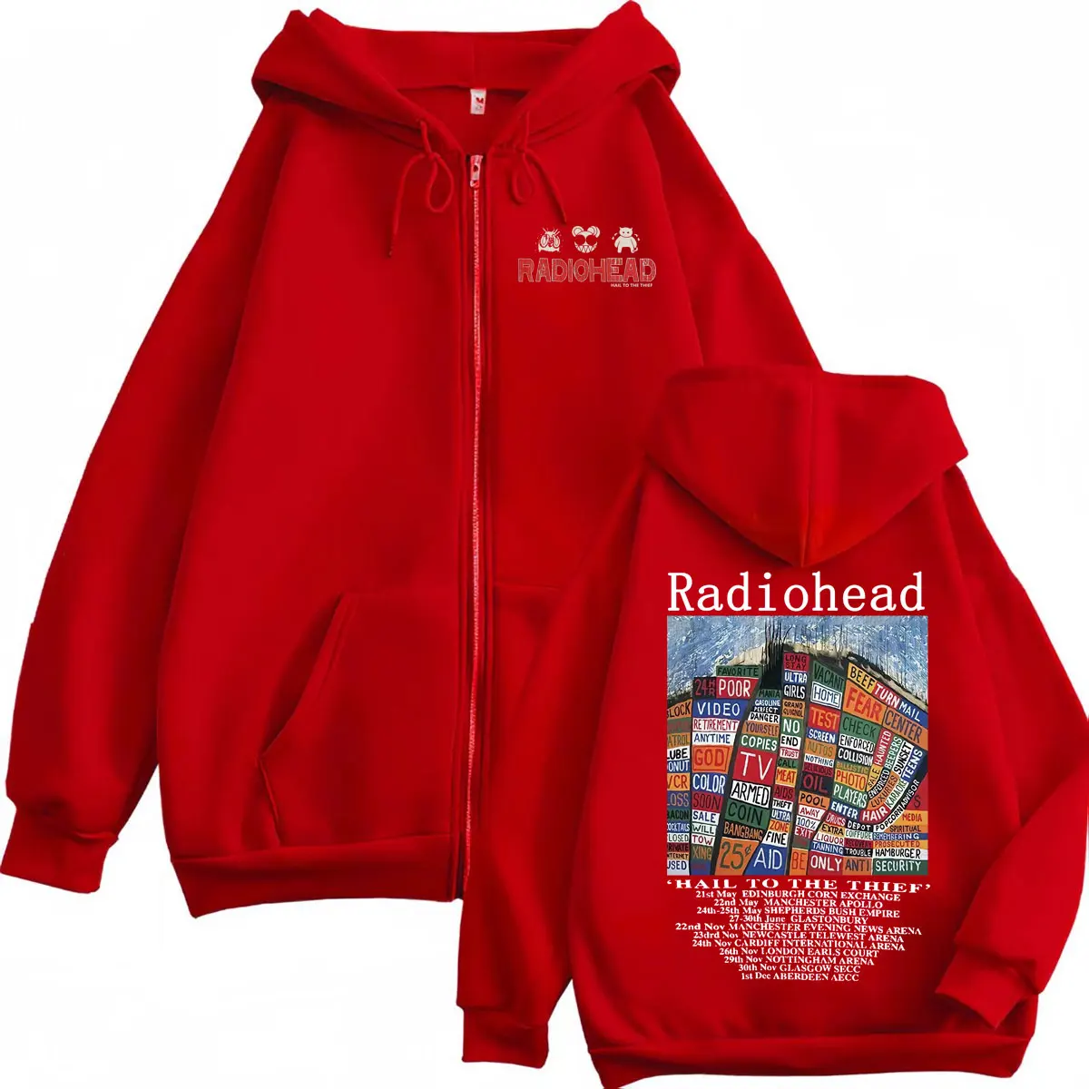 Radiohead Hail To The Thief Merch Zipper Hoodies Rock Hip Hop Vintage Zip Up Sweatshirts Men Women Oversized Fashion Pullovers