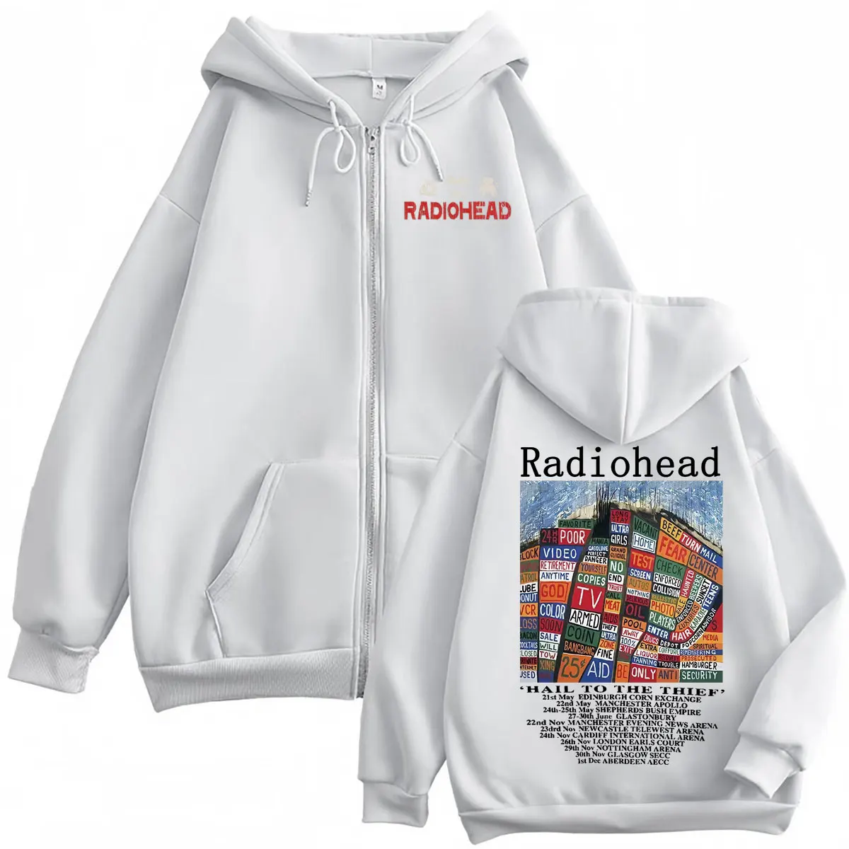 Radiohead Hail To The Thief Merch Zipper Hoodies Rock Hip Hop Vintage Zip Up Sweatshirts Men Women Oversized Fashion Pullovers