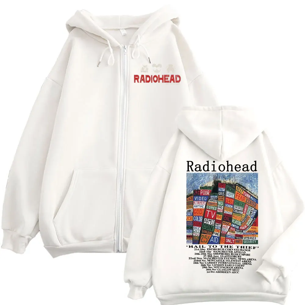 Radiohead Hail To The Thief Merch Zipper Hoodies Rock Hip Hop Vintage Zip Up Sweatshirts Men Women Oversized Fashion Pullovers