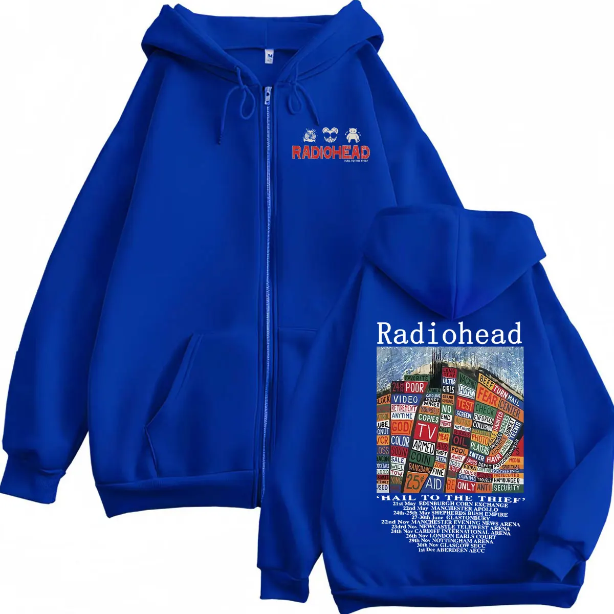 Radiohead Hail To The Thief Merch Zipper Hoodies Rock Hip Hop Vintage Zip Up Sweatshirts Men Women Oversized Fashion Pullovers