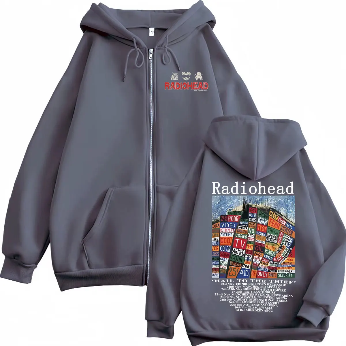 Radiohead Hail To The Thief Merch Zipper Hoodies Rock Hip Hop Vintage Zip Up Sweatshirts Men Women Oversized Fashion Pullovers
