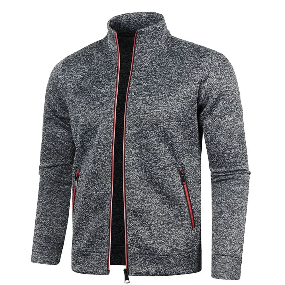 Men's Cardigan Zipper Hoodies Black Green Gray Contrasting Colors Jackets Fashion Casual High Stand Sweatshirts Coats Sportwear