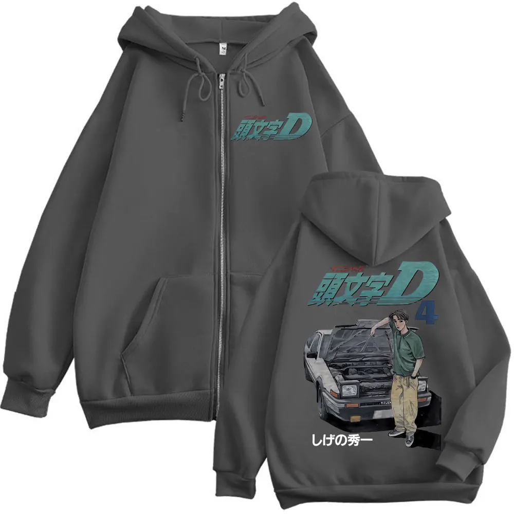 Anime Initial D Takumi Fujiwara Graphic Zipper Hoodies Harajuku Manga Zip Up Sweatshirts Men's Women's Fashion Vintage Pullovers