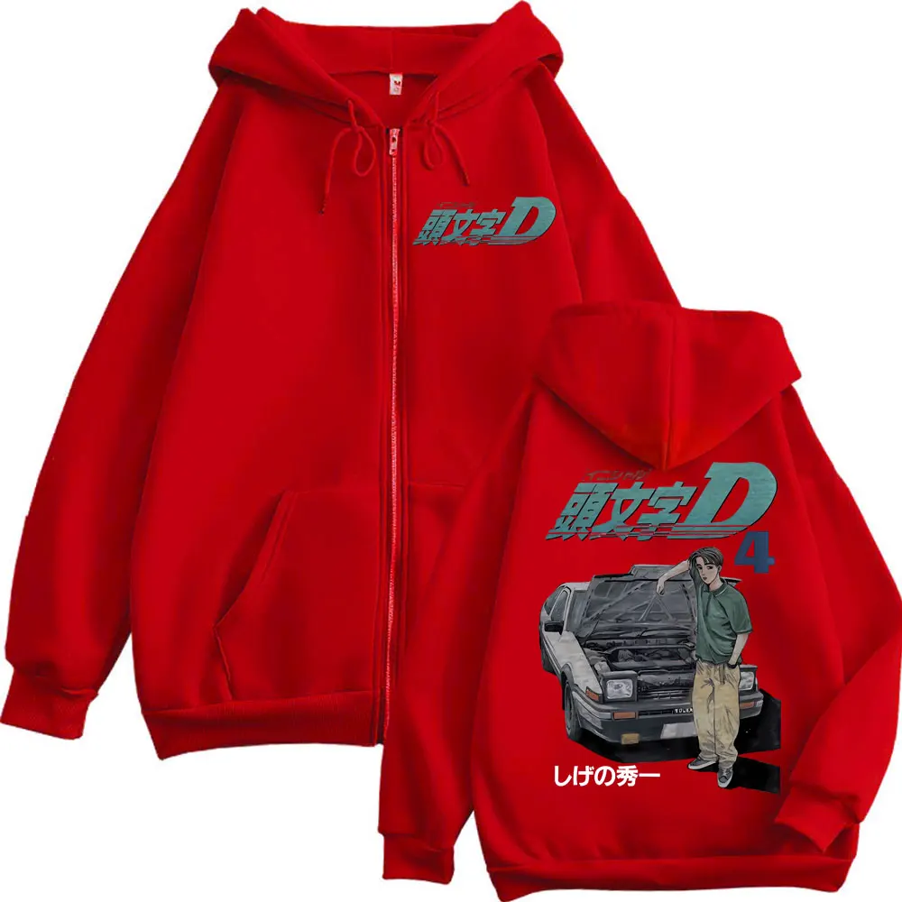 Anime Initial D Takumi Fujiwara Graphic Zipper Hoodies Harajuku Manga Zip Up Sweatshirts Men's Women's Fashion Vintage Pullovers