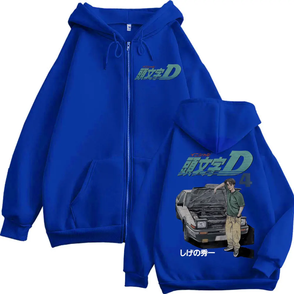 Anime Initial D Takumi Fujiwara Graphic Zipper Hoodies Harajuku Manga Zip Up Sweatshirts Men's Women's Fashion Vintage Pullovers