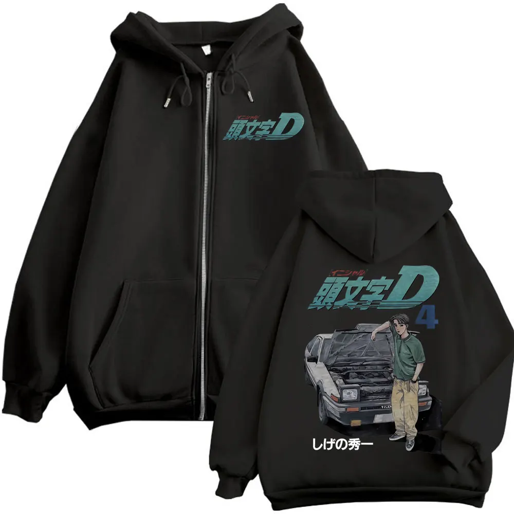 Anime Initial D Takumi Fujiwara Graphic Zipper Hoodies Harajuku Manga Zip Up Sweatshirts Men's Women's Fashion Vintage Pullovers