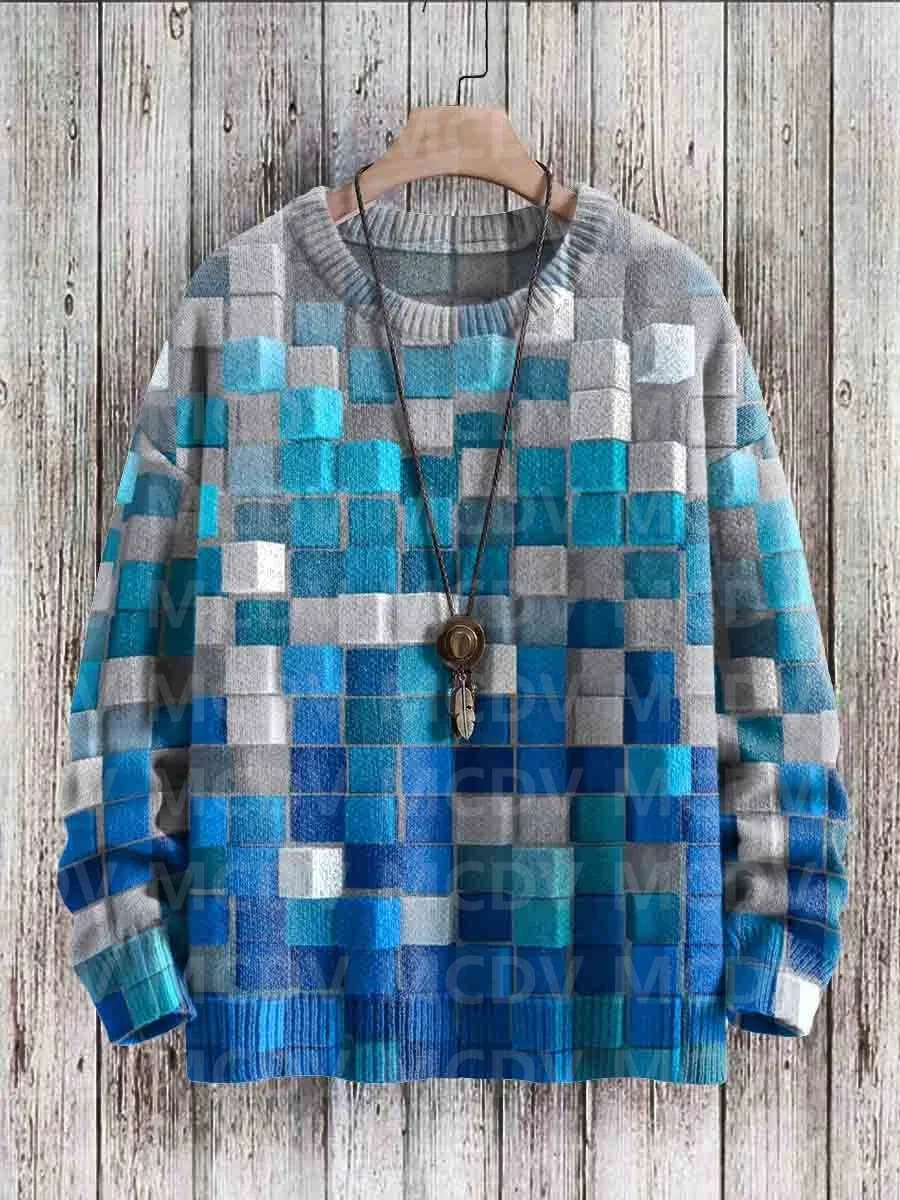 Vintage Geometry Art Print Casual Knit Pullover Sweater Women For Men Sweater