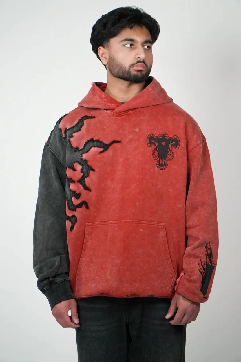 Y2K 5-Leaf Hoodie Men Women Retro Acid Wash Patchwork Heavyweight Embroidery Sweatshirt Punk Streetwear Oversize Loose Hoodie