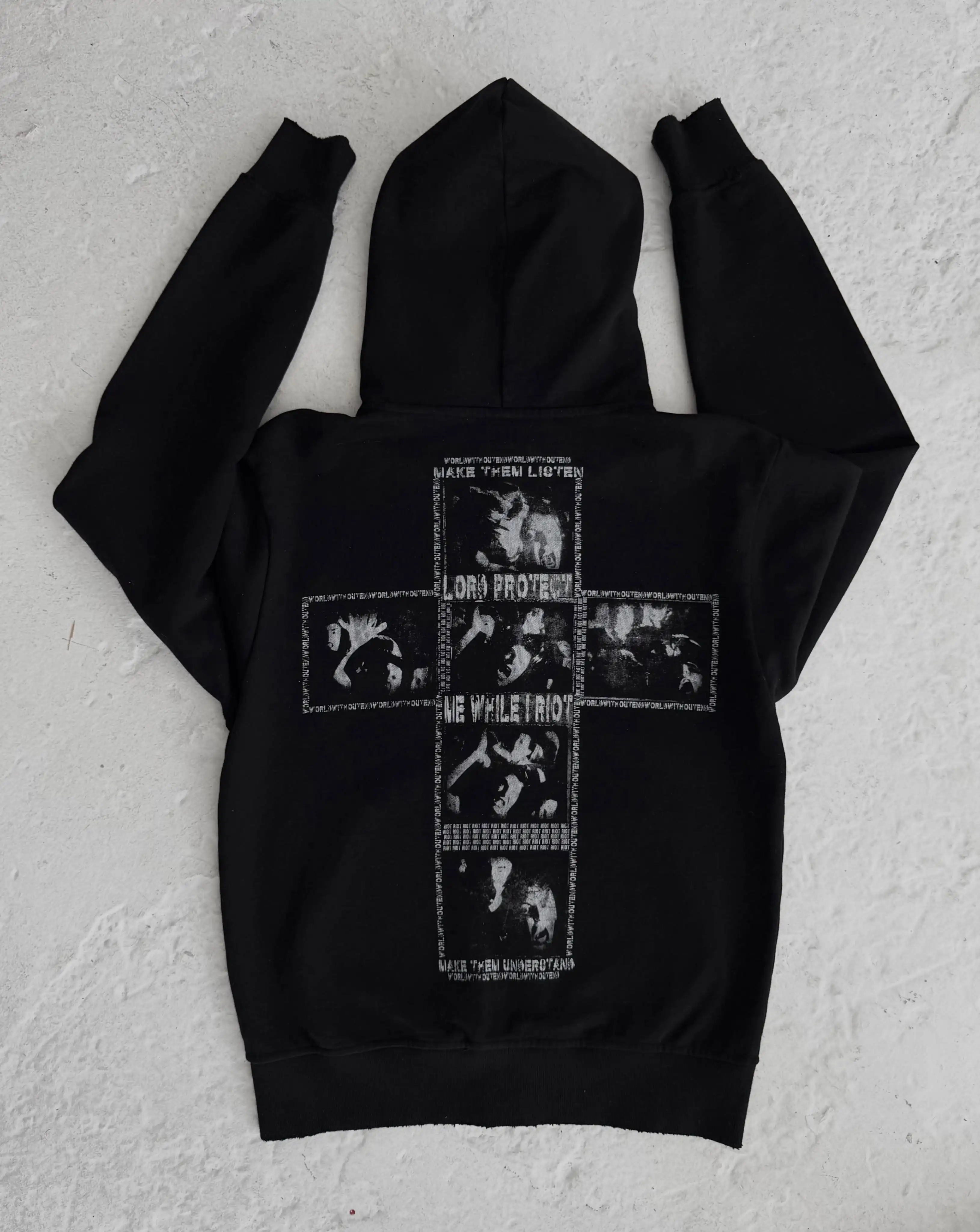Men Punk Graphic Print Hoodie Streetwear Y2k Long Sleeve Pullover Sweatshirt Gothic Street Style Everyday Casual Fashion Top
