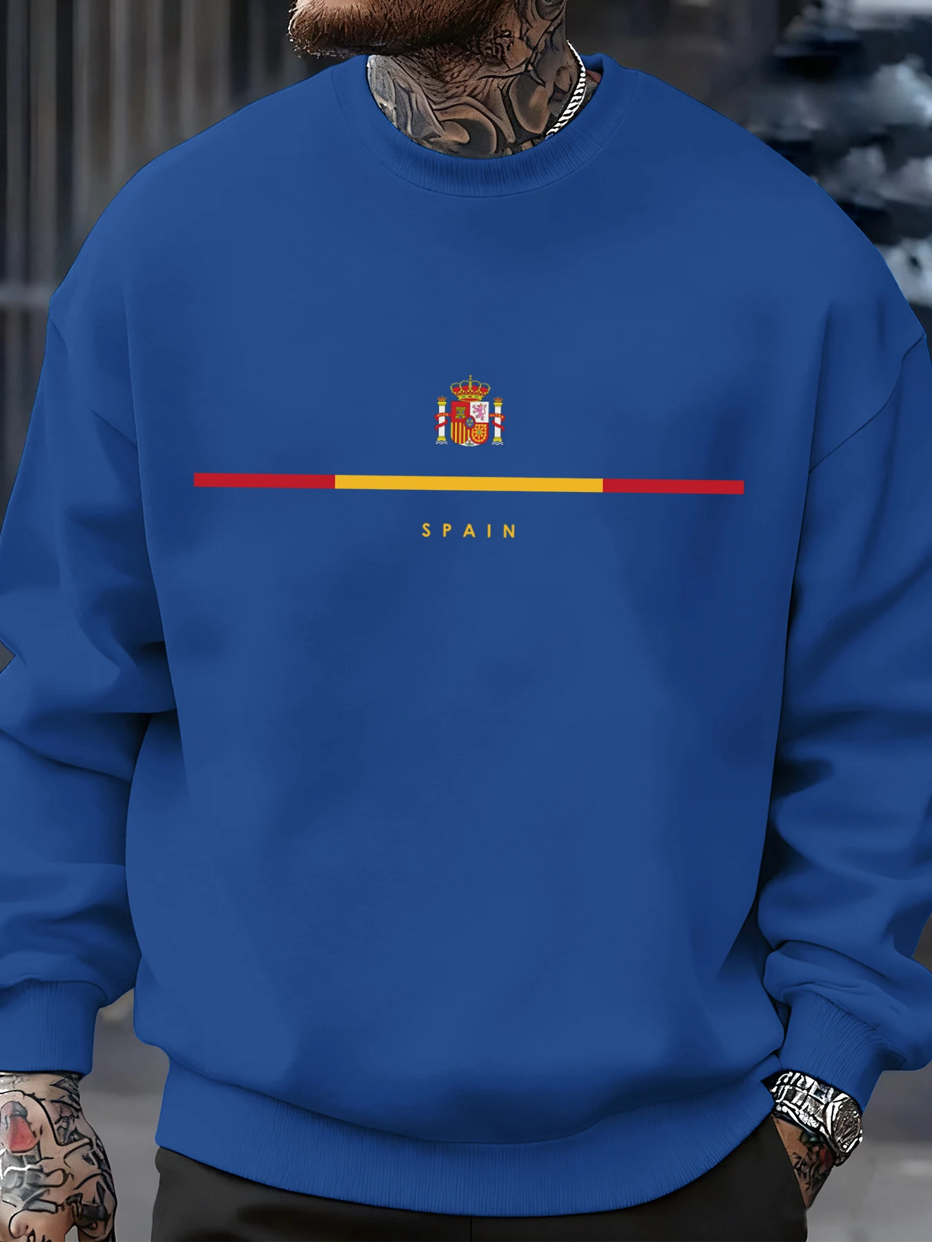 Spain National Emblem Design Sweatshirts Hip Hop Fleece Sweatshirt Autumn Fashion Streetwears All-Match Crewneck Pullover