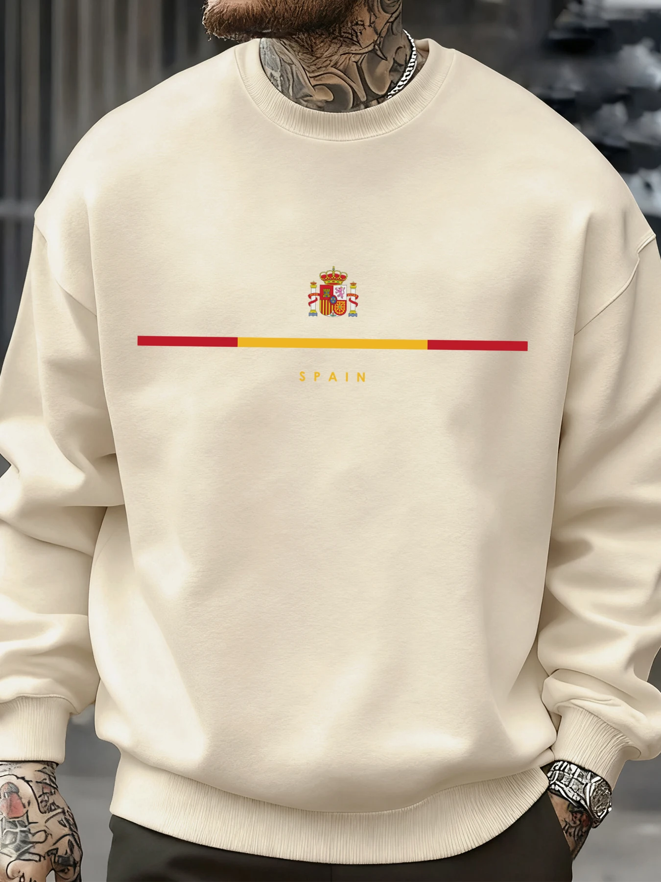Spain National Emblem Design Sweatshirts Hip Hop Fleece Sweatshirt Autumn Fashion Streetwears All-Match Crewneck Pullover