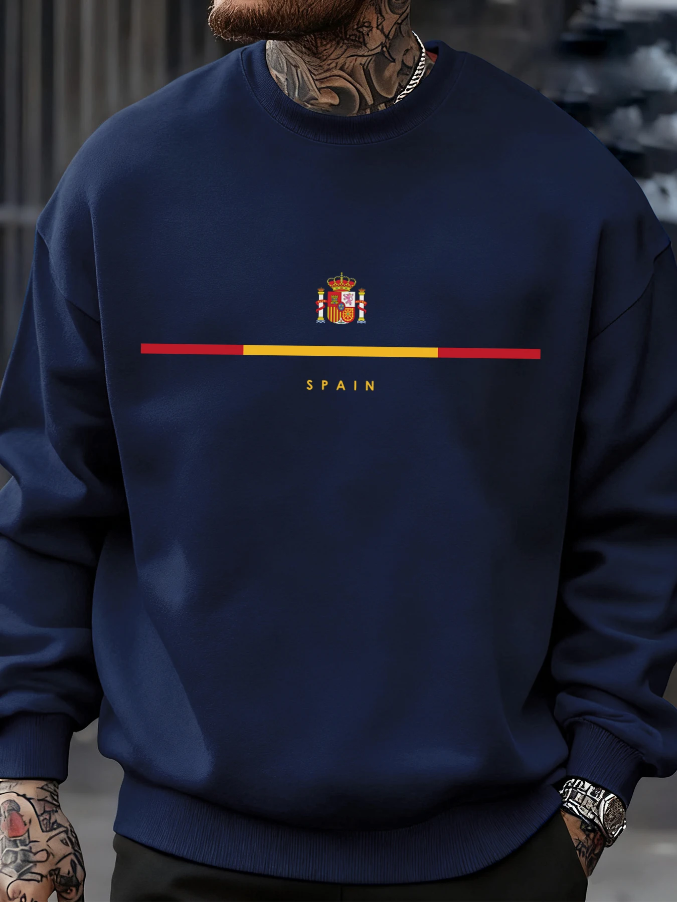 Spain National Emblem Design Sweatshirts Hip Hop Fleece Sweatshirt Autumn Fashion Streetwears All-Match Crewneck Pullover