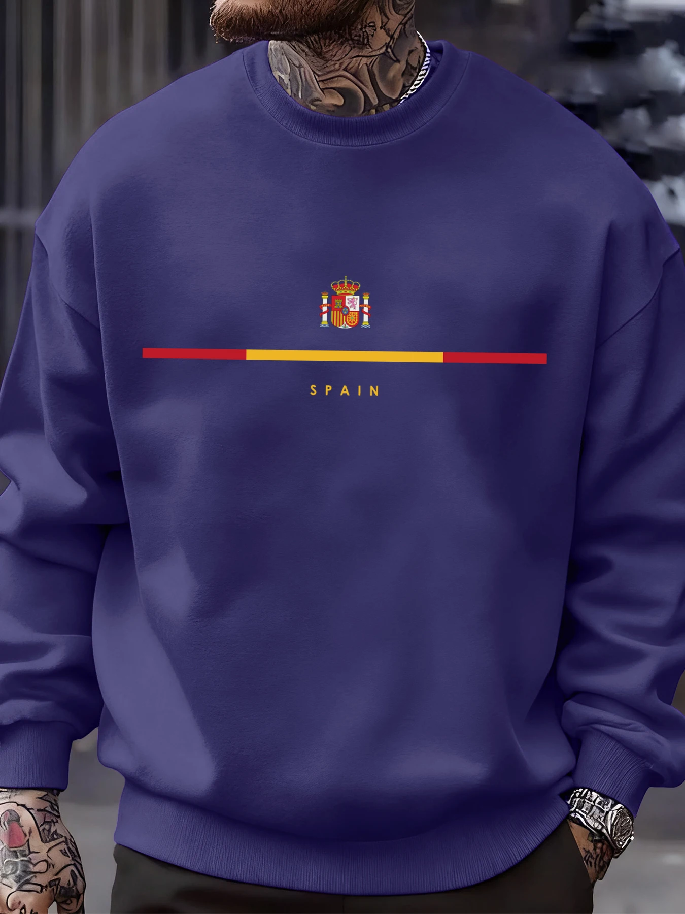 Spain National Emblem Design Sweatshirts Hip Hop Fleece Sweatshirt Autumn Fashion Streetwears All-Match Crewneck Pullover