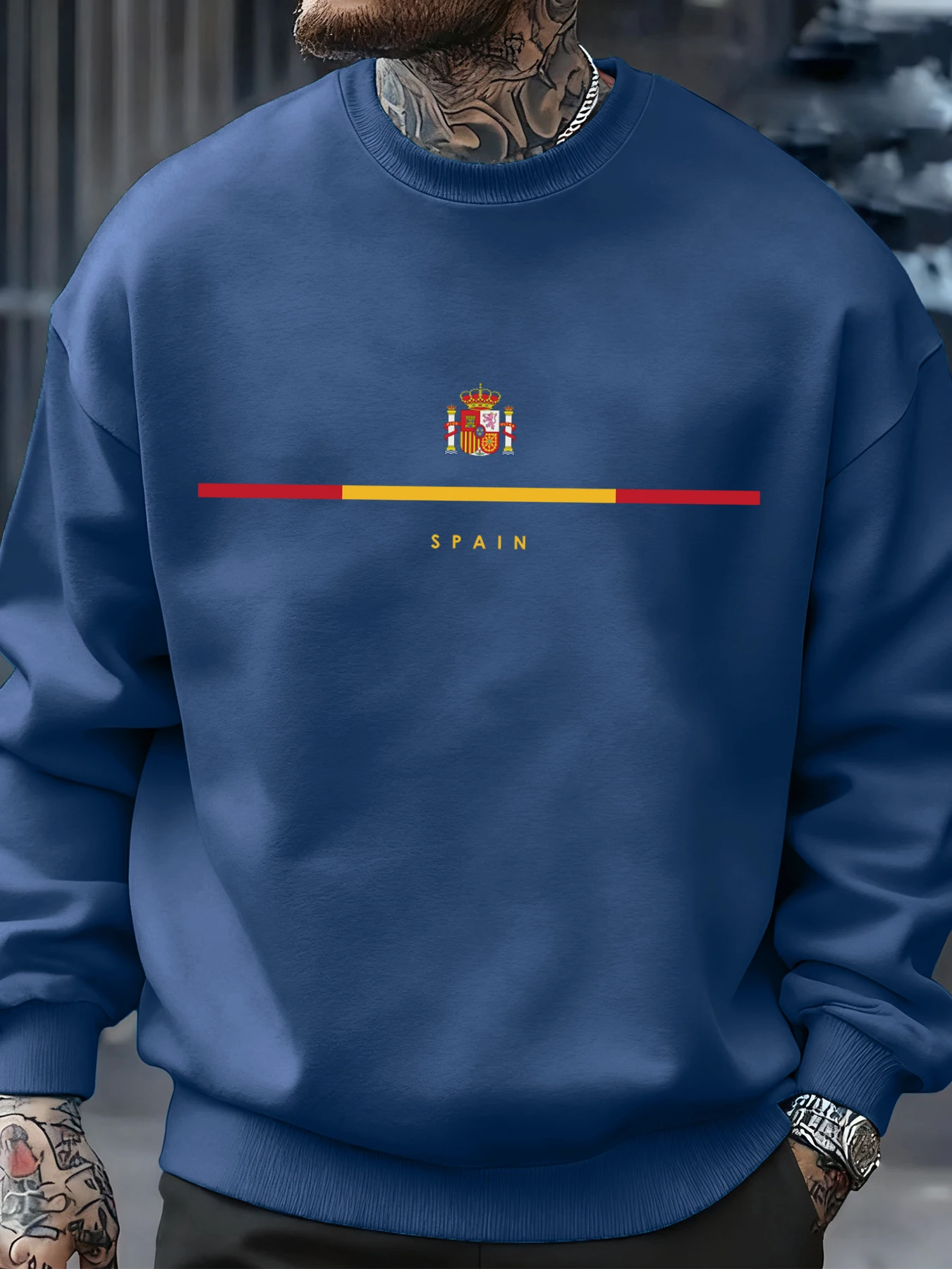 Spain National Emblem Design Sweatshirts Hip Hop Fleece Sweatshirt Autumn Fashion Streetwears All-Match Crewneck Pullover