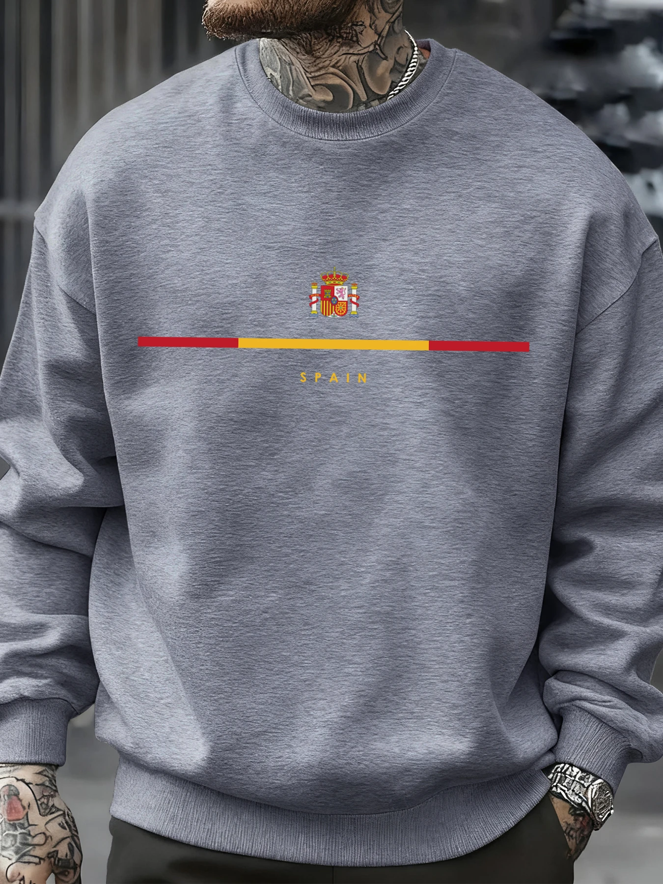 Spain National Emblem Design Sweatshirts Hip Hop Fleece Sweatshirt Autumn Fashion Streetwears All-Match Crewneck Pullover