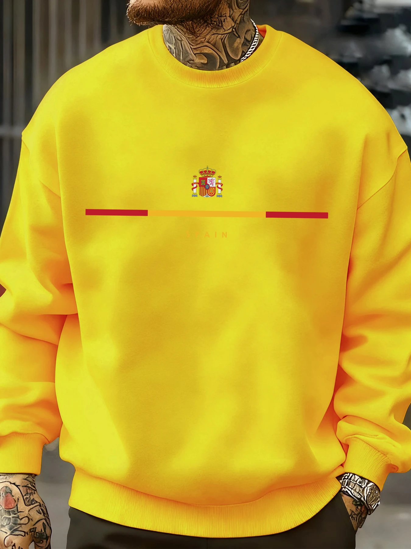 Spain National Emblem Design Sweatshirts Hip Hop Fleece Sweatshirt Autumn Fashion Streetwears All-Match Crewneck Pullover