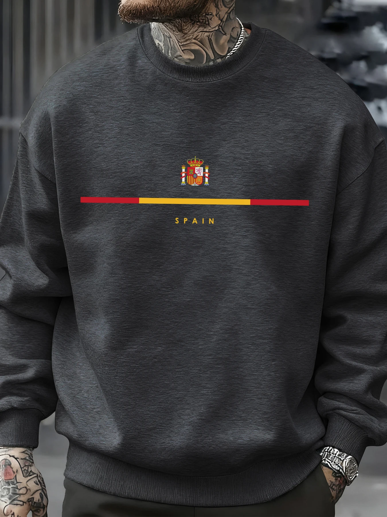 Spain National Emblem Design Sweatshirts Hip Hop Fleece Sweatshirt Autumn Fashion Streetwears All-Match Crewneck Pullover