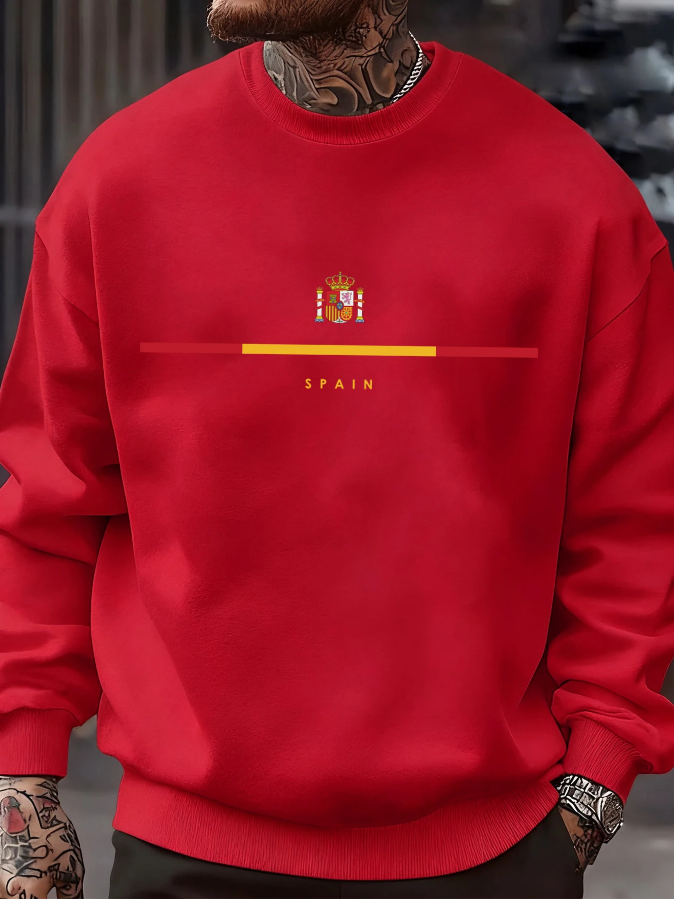 Spain National Emblem Design Sweatshirts Hip Hop Fleece Sweatshirt Autumn Fashion Streetwears All-Match Crewneck Pullover